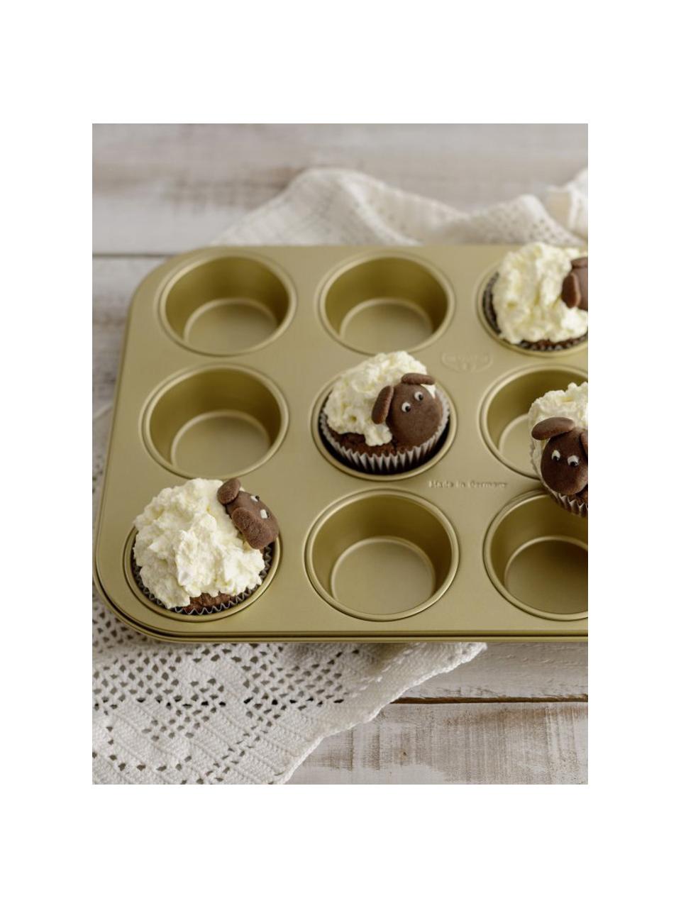 Molde para muffins antiadherente Goldig, Acero con revestimiento antiadherente, Dorado, An 27 x L 39 cm