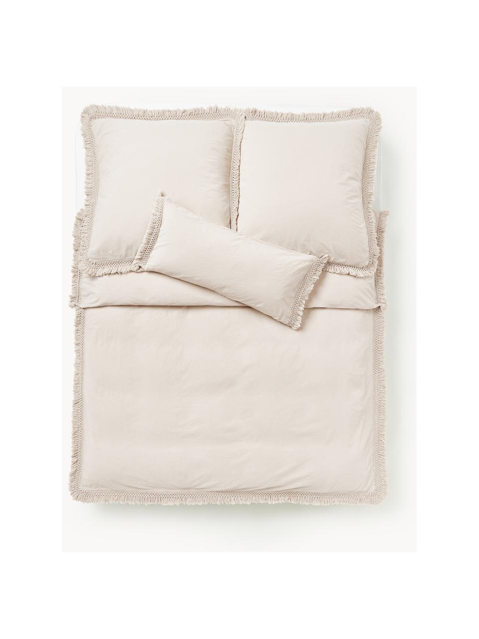 Housse de couette en coton délavé à franges Abra, 100 % coton
Densité 165 fils par pouce carré, qualité standard

La literie en coton procure une agréable sensation de douceur sur la peau, absorbe bien l'humidité et convient aux personnes allergiques

Le matériau est certifié STANDARD 100 OEKO-TEX®, 10817CIT, CITEVE, Beige, larg. 200 x long. 200 cm