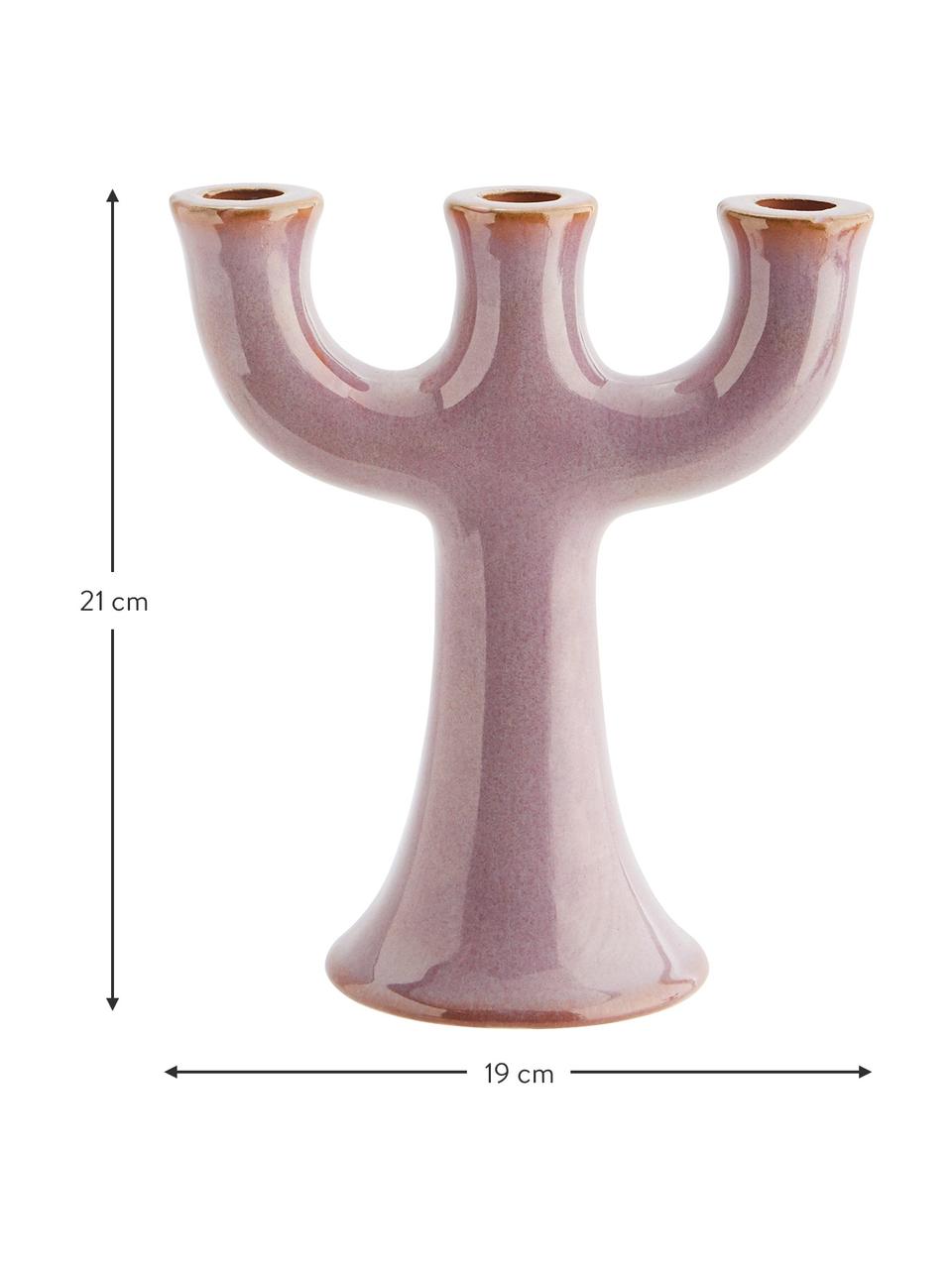 Steingut-Kerzenhalter Trident in Rosa, Steingut, Rosa, gesprenkelt, B 19 x H 21 cm