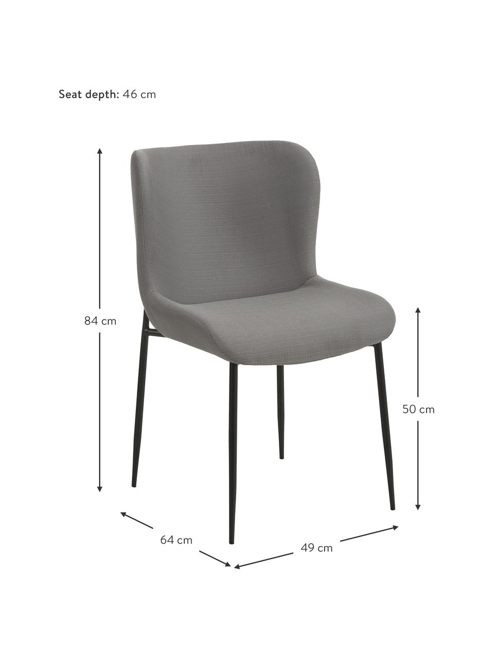 Čalouněná židle Tess, Šedá, černá, Š 49 cm, V 84 cm