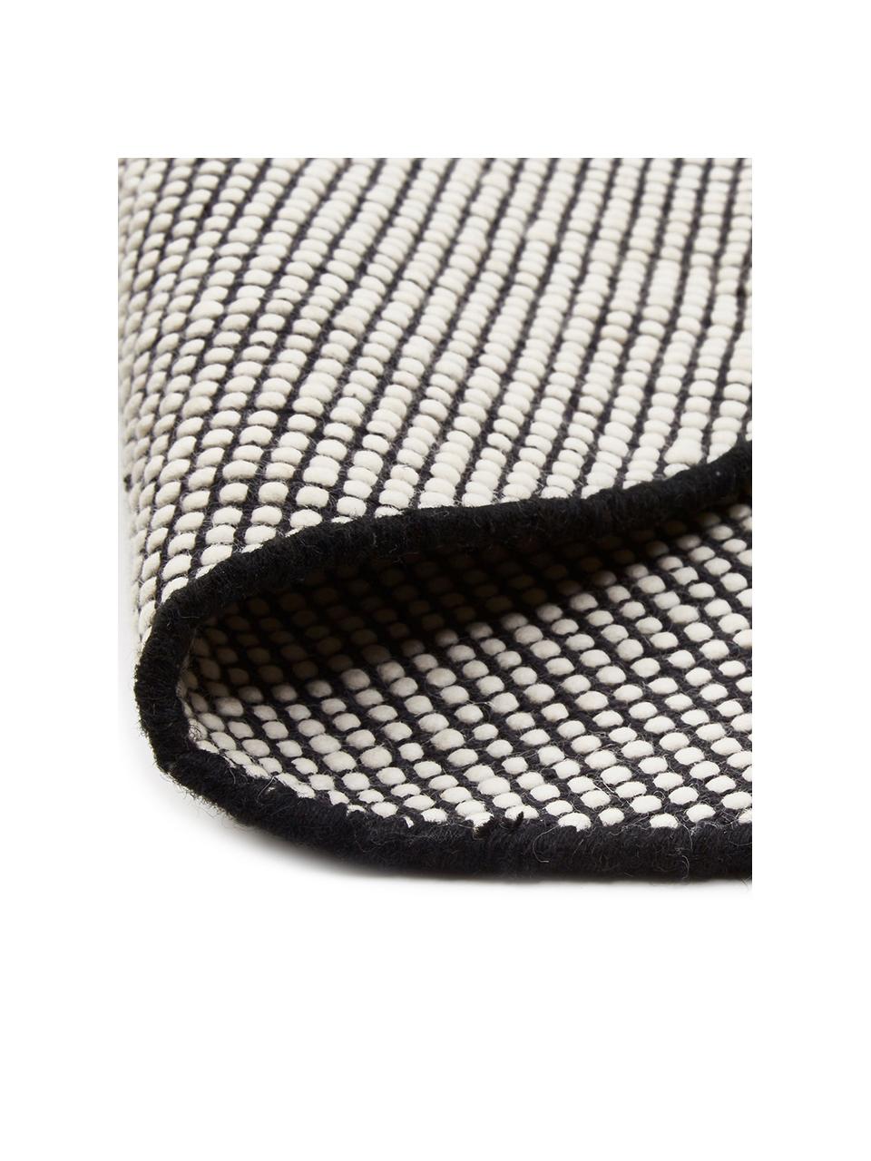 Kulatý vlněný koberec Amaro, ručně tkaný, Černá, krémově bílá, Ø 140 cm (velikost M)