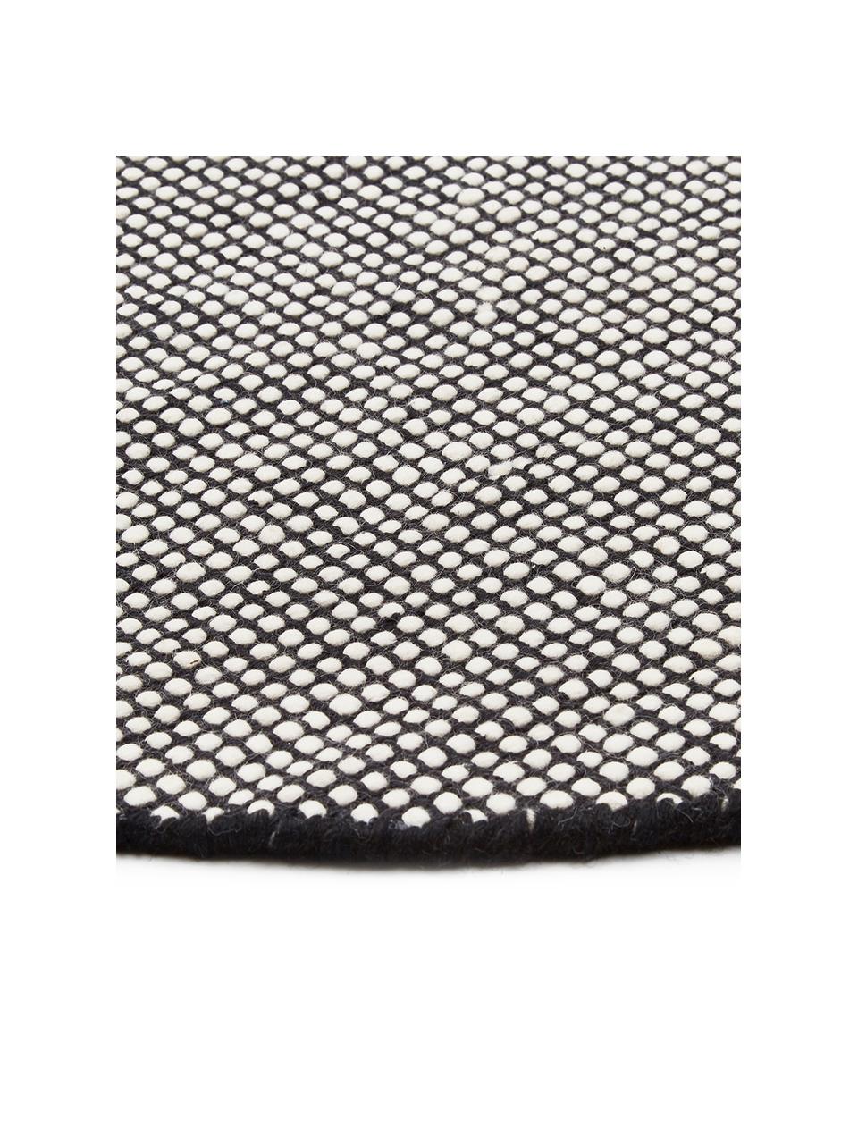 Tapis rond en laine noir tissé main Amaro, Noir, blanc crème, Ø 140 cm (taille M)