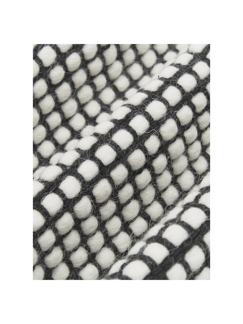 Alfombra artesanal de lana Amaro, Parte superior: 100% lana, Reverso: 100% algodón Las alfombra, Negro, blanco crema, Ø 140 cm (Tamaño M)