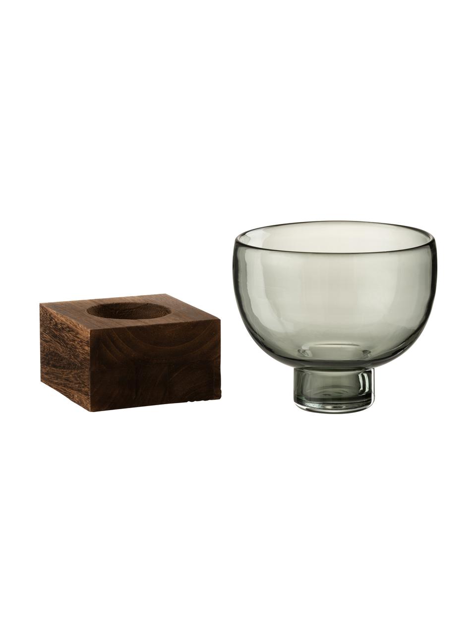 Decoratieve schaal Wood met houten voet, Schaal: glas, Voet: hout, Donkerbruin, grijs, Ø 17 x H 22 cm