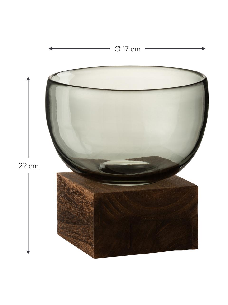 Dekoschale Wood mit Holz-Fuß, Schale: Glas, Fuß: Holz, Dunkles Holz, Grau, Ø 17 x H 22 cm