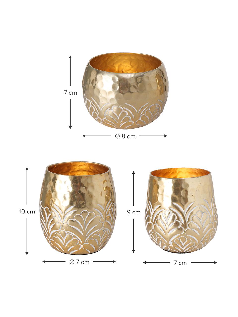 Teelichthalter-Set Layra, 3-tlg., Aluminium, beschichtet, Goldfarben, Set mit verschiedenen Größen