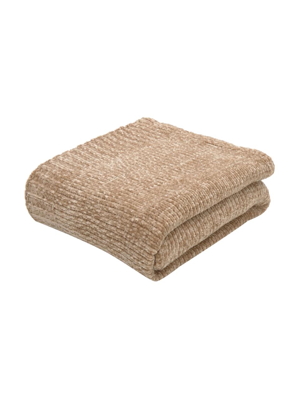 Coperta morbida in ciniglia beige Beckett, 100% poliestere, Beige, Larg. 130 x Lung. 170 cm