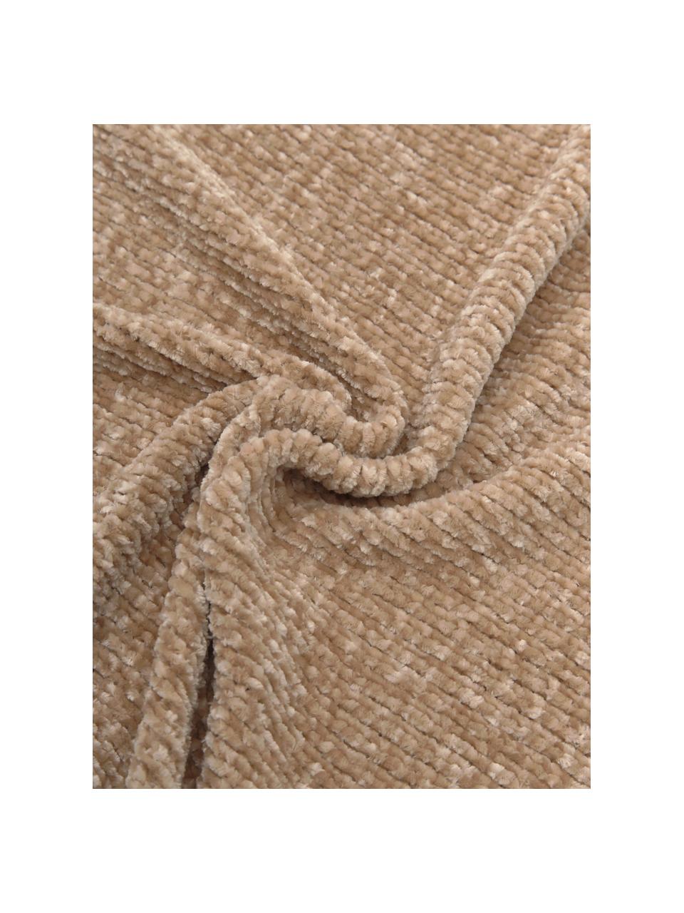 Coperta morbida in ciniglia beige Beckett, 100% poliestere, Beige, Larg. 130 x Lung. 170 cm