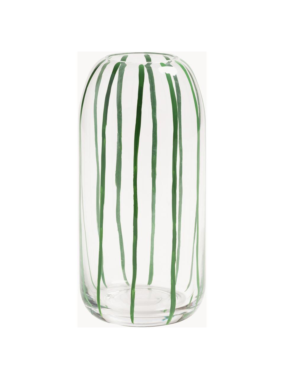 Handbemalte Glas-Vase Sweep, H 21 cm, Glas, Transparent, Dunkelgrün, Ø 10 x H 21 cm