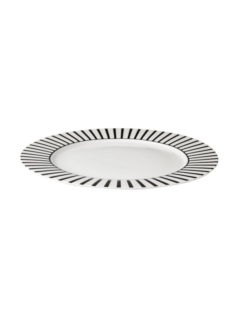 Mělké talíře s pruhovaným vzorem Ceres Loft, 4 ks, Porcelán, Bílá, černá, Ø 26 cm, V 2 cm