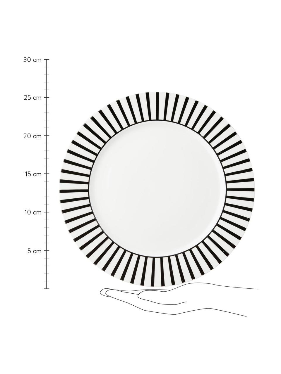 Speiseteller Ceres Loft mit Streifendekor, 4 Stück, Porzellan, Weiss, Schwarz, Ø 26 x H 2 cm