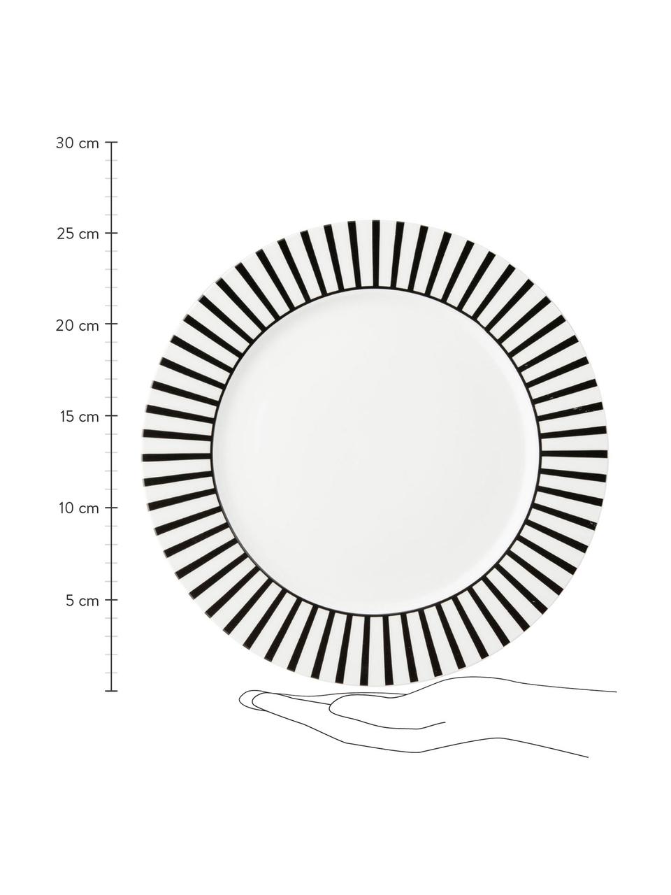 Speiseteller Ceres Loft mit Streifendekor in Schwarz/Weiß, 4 Stück, Porzellan, Weiß, Schwarz, Ø 26 x H 2 cm