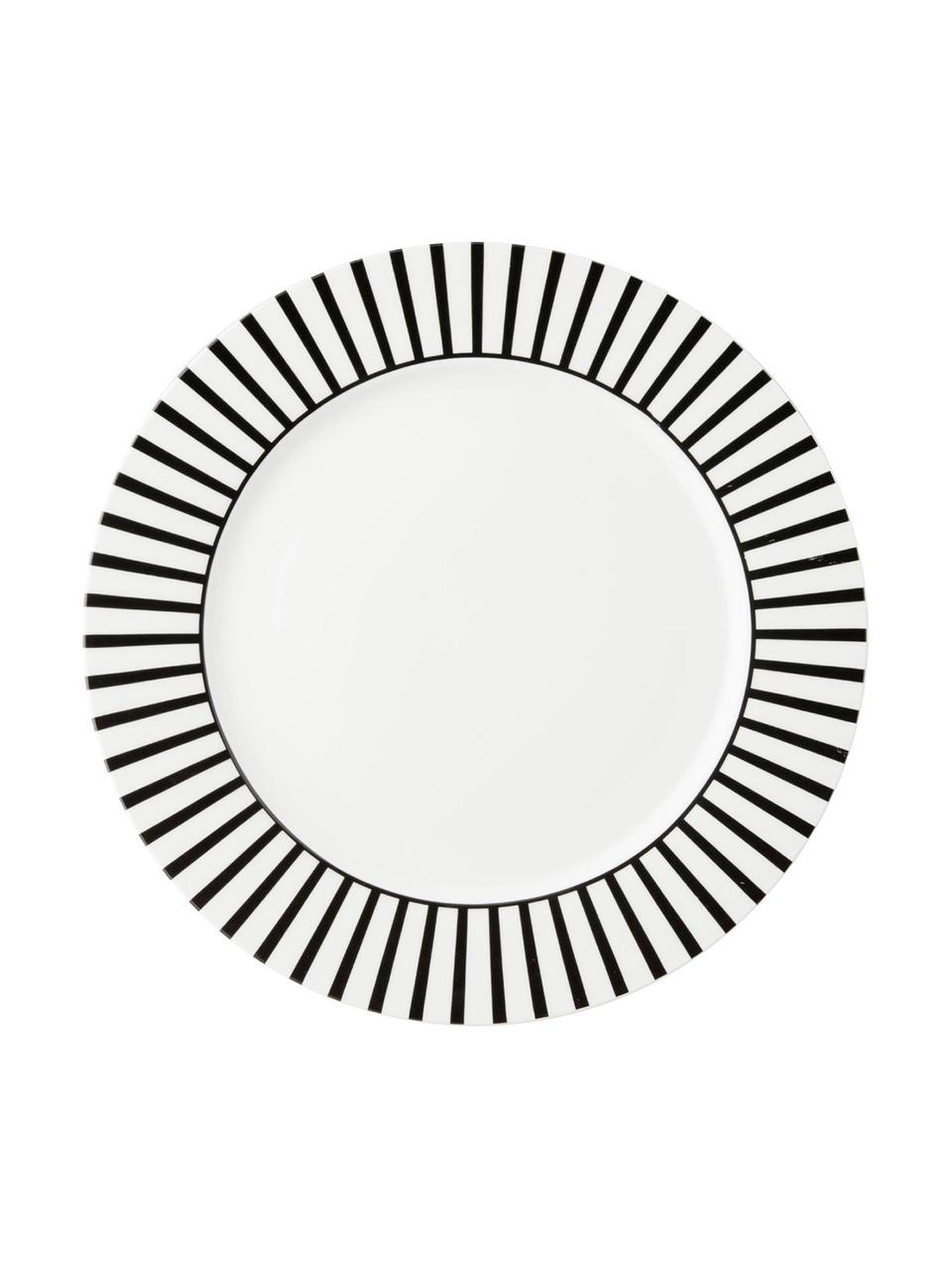 Speiseteller Ceres Loft mit Streifendekor, 4 Stück, Porzellan, Weiss, Schwarz, Ø 26 x H 2 cm