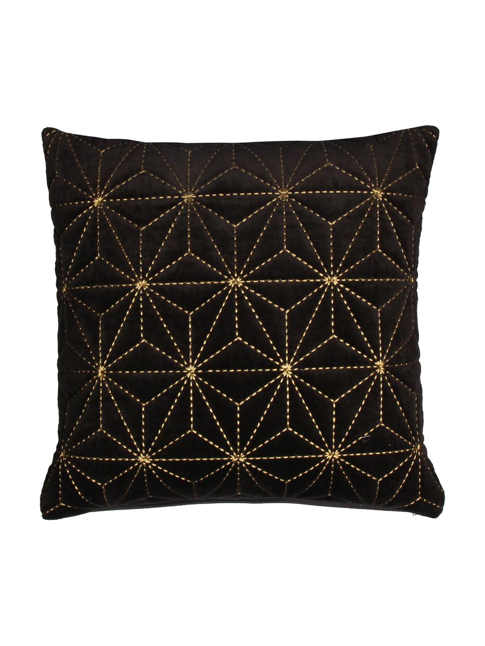 Funda de cojín bordada Sari, Algodón, Negro, dorado, An 45 x L 45 cm