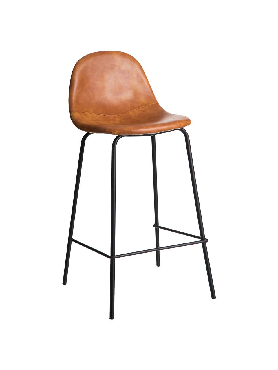 Taburete alto en cuero sintético Adeline, Tapizado: cuero sintético (poliuret, Estructura: madera curvada, Patas: metal, Marrón caramelo, negro, An 42 x Al 87 cm