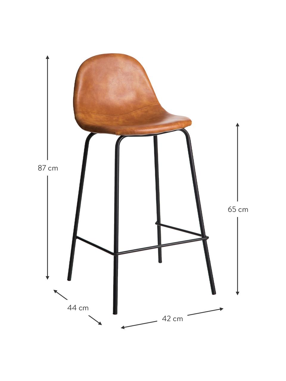 Taburete alto en cuero sintético Adeline, Tapizado: cuero sintético (poliuret, Estructura: madera curvada, Patas: metal, Marrón caramelo, negro, An 42 x Al 87 cm