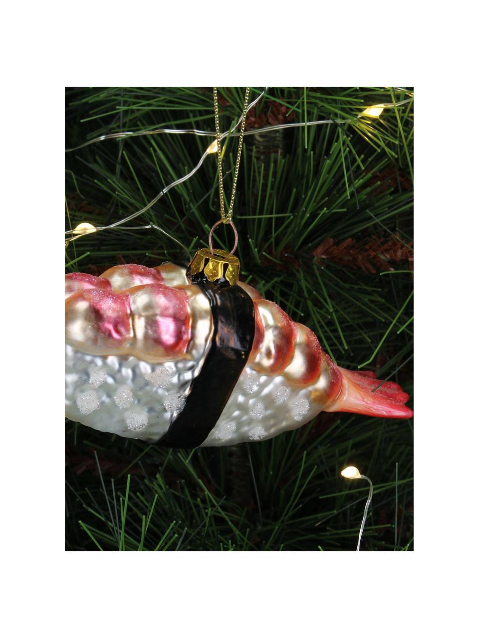 Adorno navideño Sushi Shrimp, Vidrio, Rosa, plateado, negro, An 10 x Al 4 cm