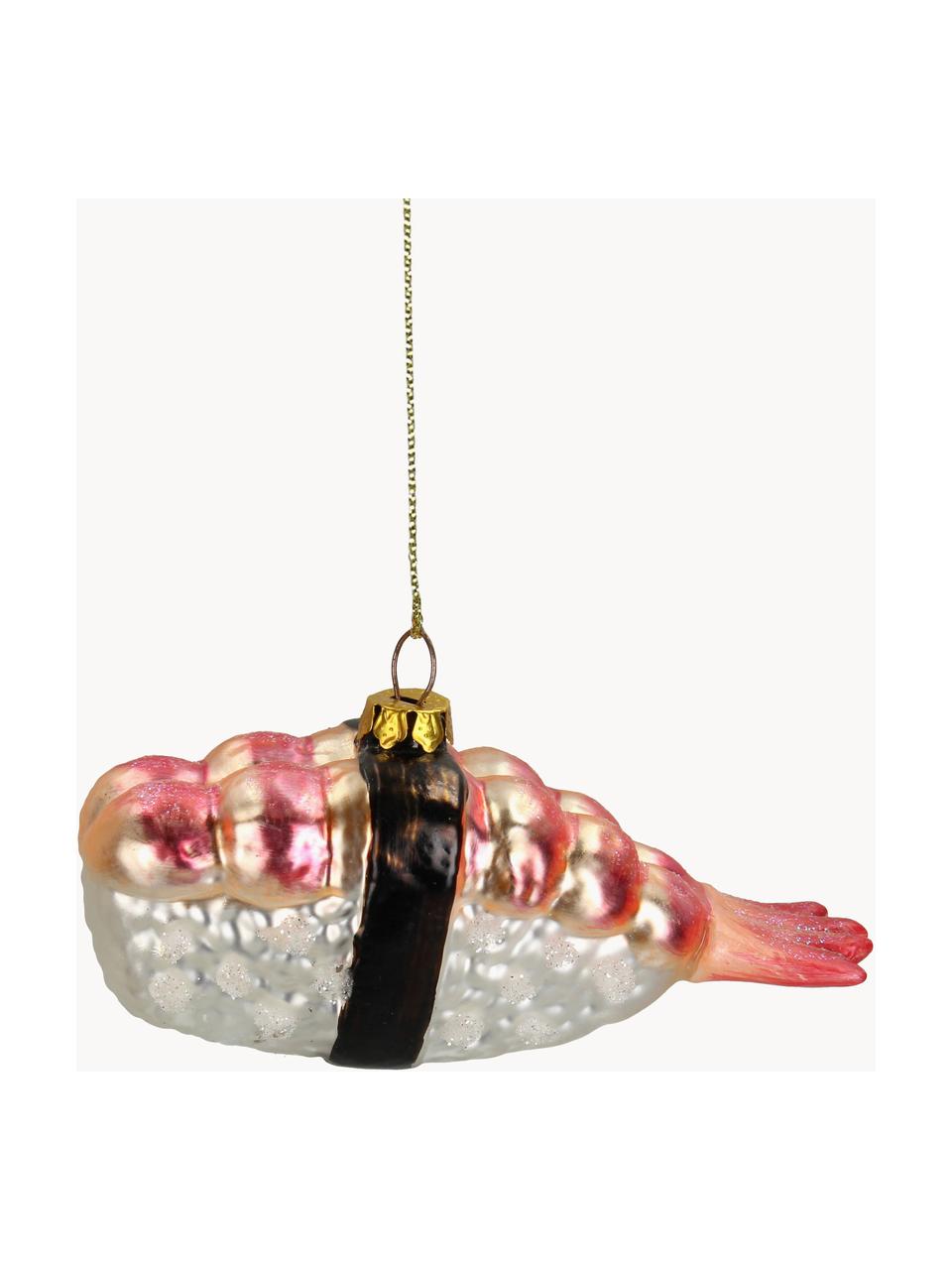 Ozdoba na stromeček Sushi Shrimp, Sklo, Růžová, stříbrná, černá, Š 10 cm, V 4 cm