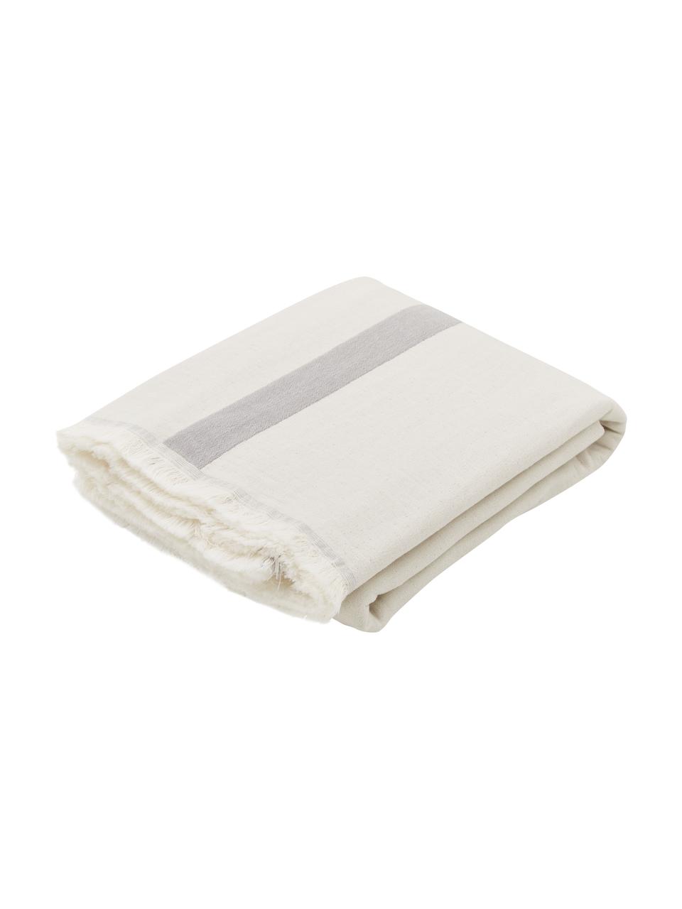 Manta de algodón con flecos Lyme, 100% algodón ecológico, Gris, blanco crema, An 130 x L 180 cm