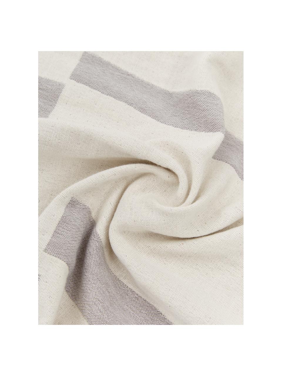 Plaid in cotone bianco crema/grigio con frange Lyme, 100% cotone biologico, Grigio, bianco crema, Larg. 130 x Lung. 180 cm