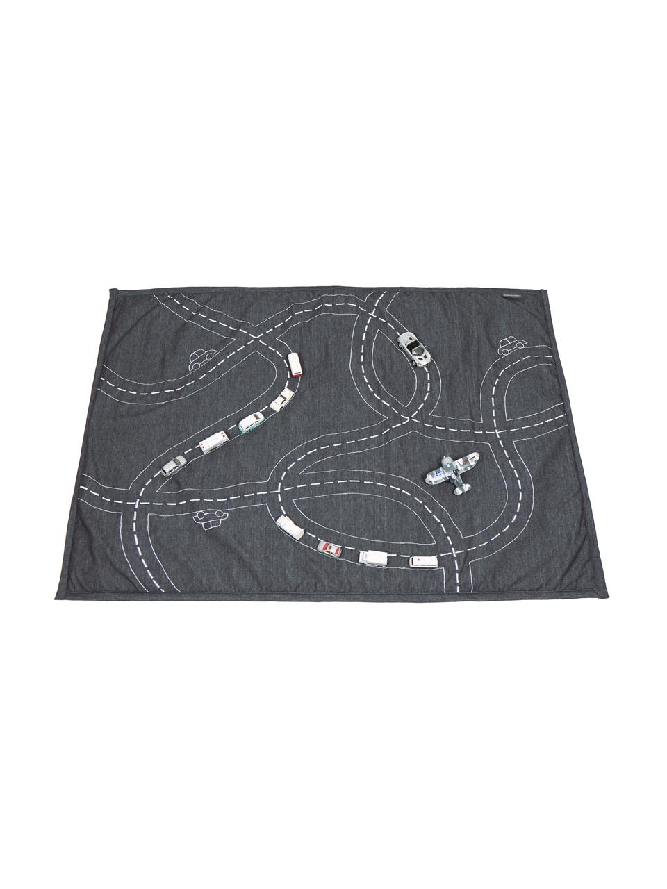 Tappetino reversibile da gioco Traffic Jam, Rivestimento: 100% cotone, Grigio, petrolio, Larg. 100 x Lung. 140 cm