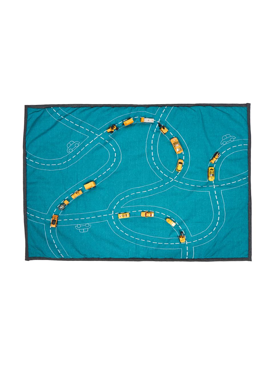 Tapis de jeu réversible Traffic Jam, Gris, bleu pétrole, larg. 100 x long. 140 cm