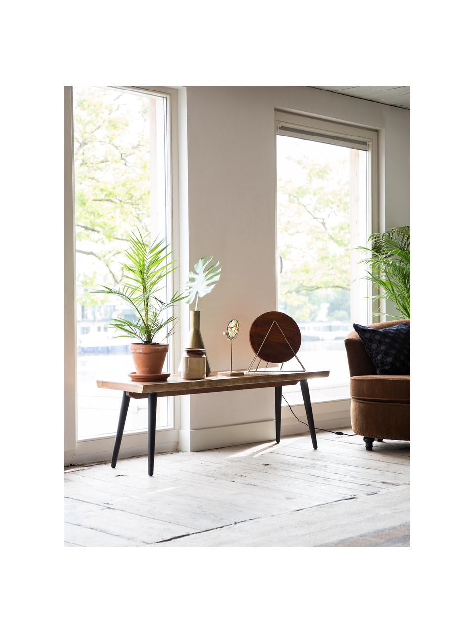 Bank Alagon met boomrand, Zitvlak: MDF, gelakt walnoothoutfi, Poten: gepoedercoat staal, Gelakt hout, B 140 x H 45 cm