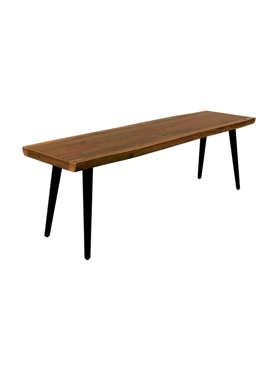 Bank Alagon met boomrand, Zitvlak: MDF, gelakt walnoothoutfi, Poten: gepoedercoat staal, Gelakt hout, B 140 x H 45 cm