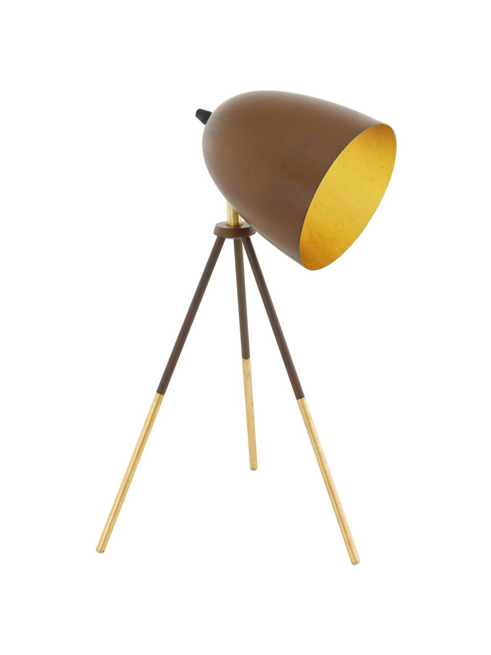 Tafellamp Chester in industrieel design, Bruin, goudkleurig, Ø 29 x H 44 cm
