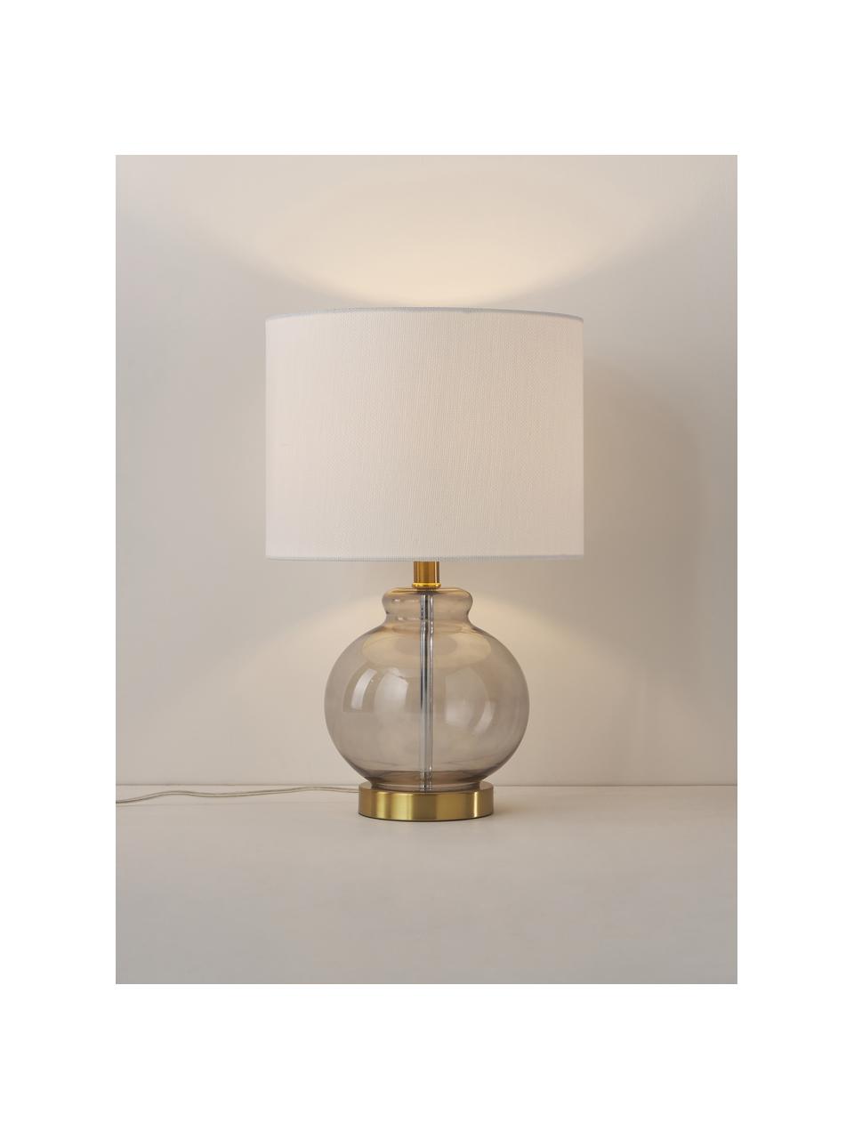 Lámpara de mesa de vidrio Natty, Pantalla: tela, Cable: plástico, Blanco, gris claro, Ø 31 x Al 48 cm