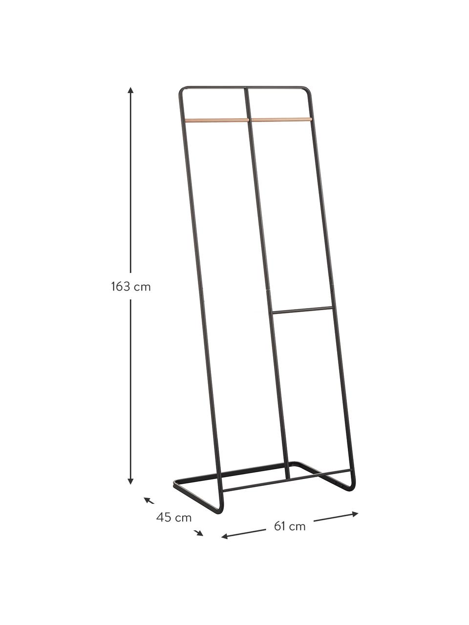 Appendiabiti in metallo nero Towi, Struttura: metallo verniciato a polv, Asta: legno, Nero, Larg. 61 x Alt. 163 cm