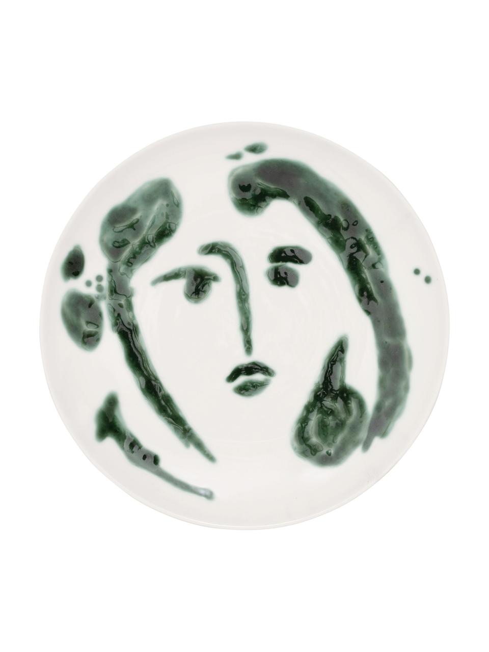 Ručne maľovaný plytký tanier Sparks, Kamenina, Biela, zelená, Ø 28 cm