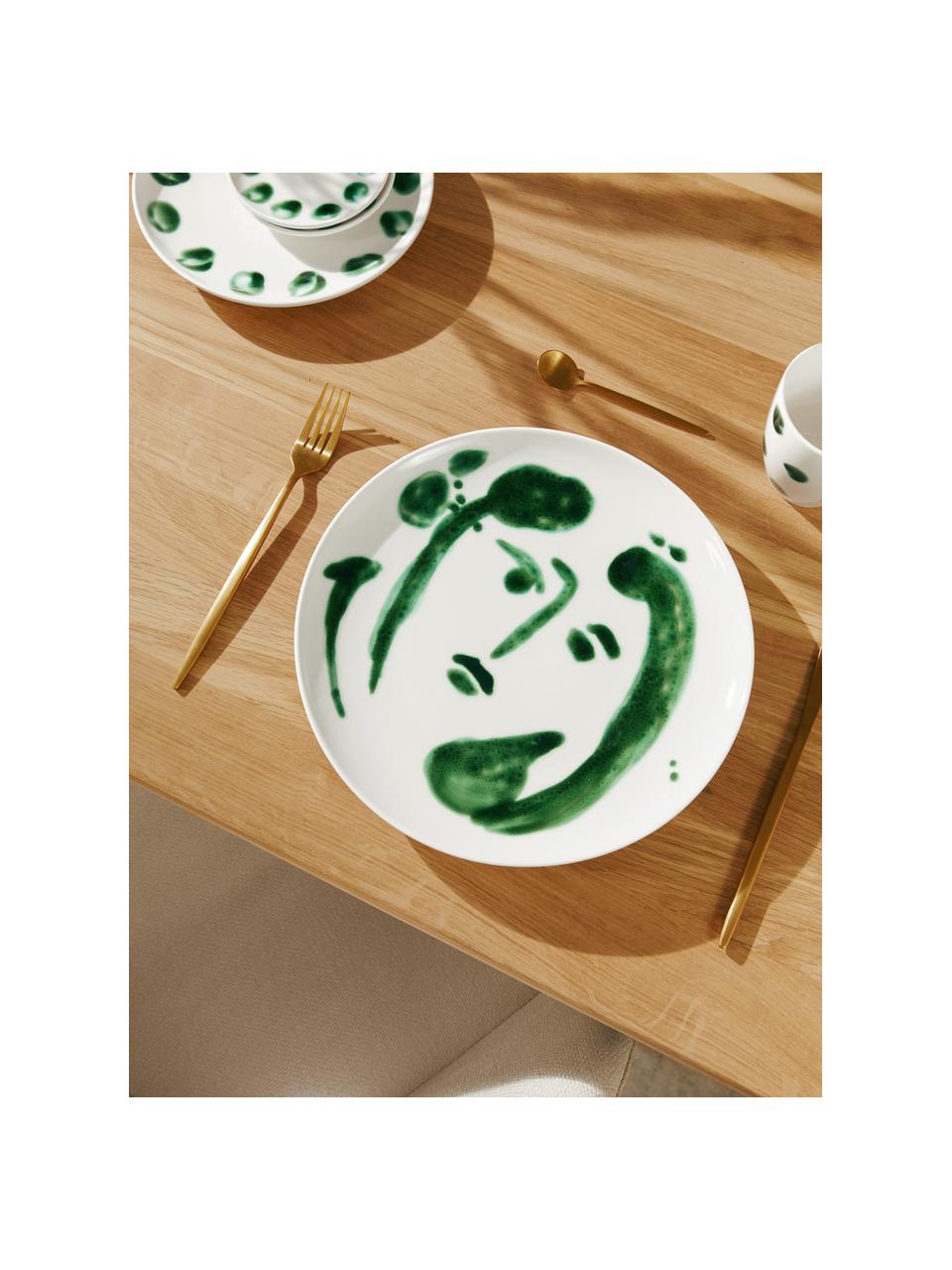 Handbeschilderde dinerbord Sparks met penseelstreek decoratie, Keramiek, Wit, groen, Ø 28 cm