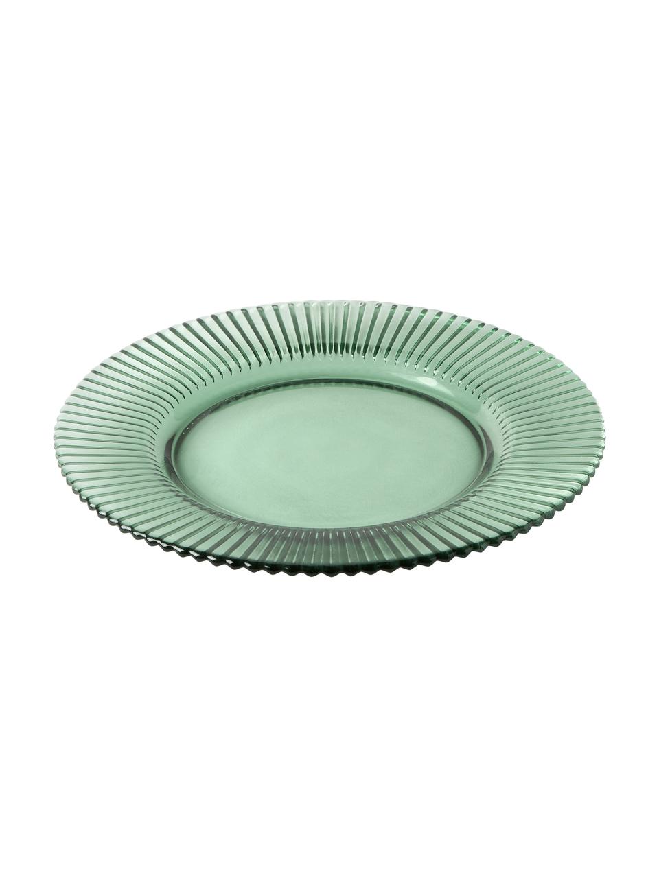 Mělké talíře s drážkovaným reliéfem Effie, 4 ks, Sklo, Mátově zelená, Ø 28 cm