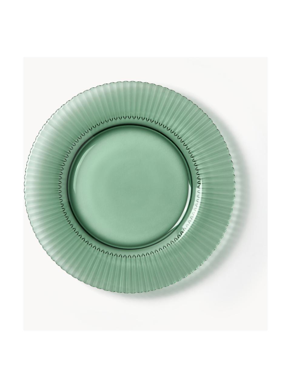 Assiettes plates en verre strié Effie, 4 pièces, Verre, Vert menthe, Ø 28 cm