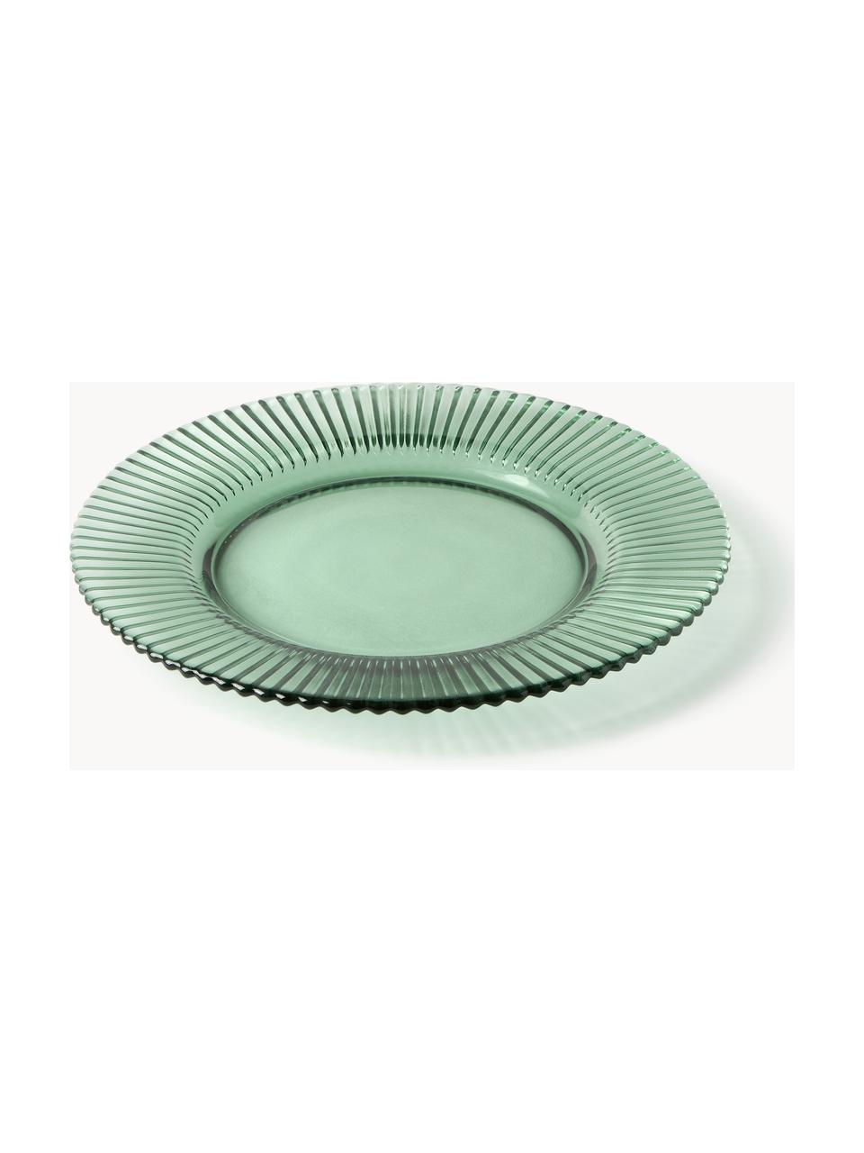 Mělké talíře s drážkovaným reliéfem Effie, 4 ks, Sklo, Mátově zelená, Ø 28 cm