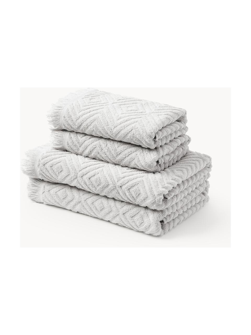 Lot de serviettes de bain texturées Jacqui, tailles variées, Gris clair, 4 éléments (2 serviettes de toilette et 2 draps de bain)