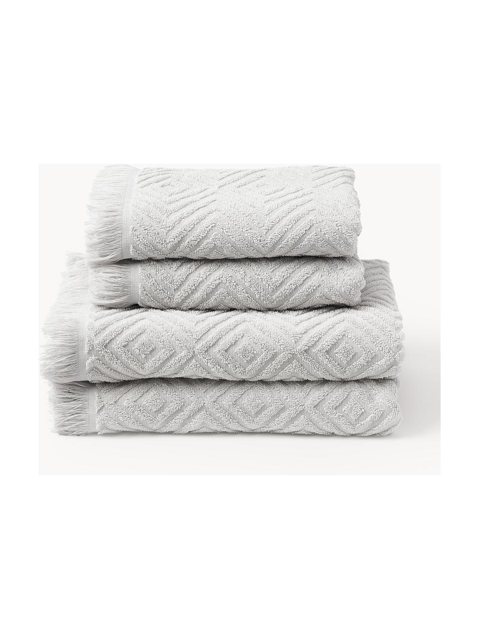 Set di asciugamani con motivo in rilievo Jacqui, varie misure, Grigio chiaro, Set di 4 (asciugamano e telo da bagno)