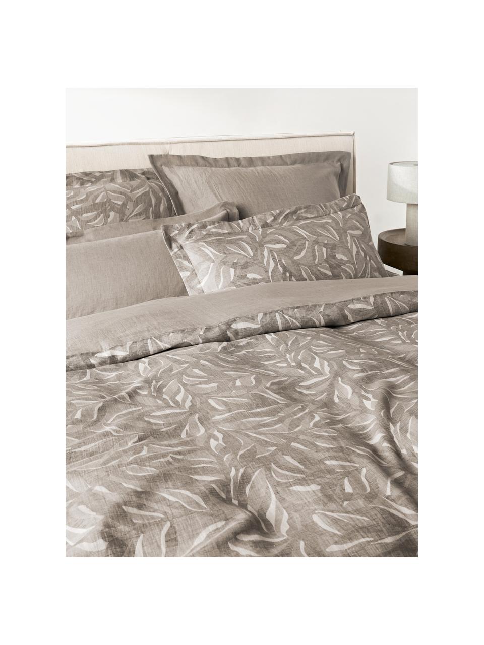 Povlak na polštář ze směsi bavlny a lnu s žakárovým vzorem Amita, Taupe, Š 70 cm, D 80 cm