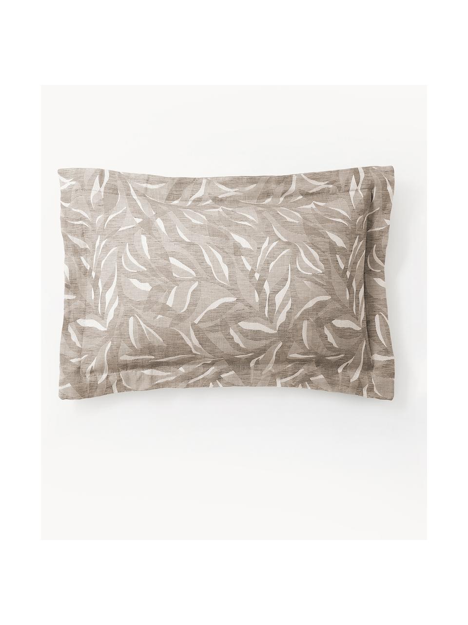 Baumwoll-Leinen-Kopfkissenbezug Amita mit Jacquard-Muster, Webart: Perkal Fadendichte 260 TC, Taupe, B 40 x L 80 cm