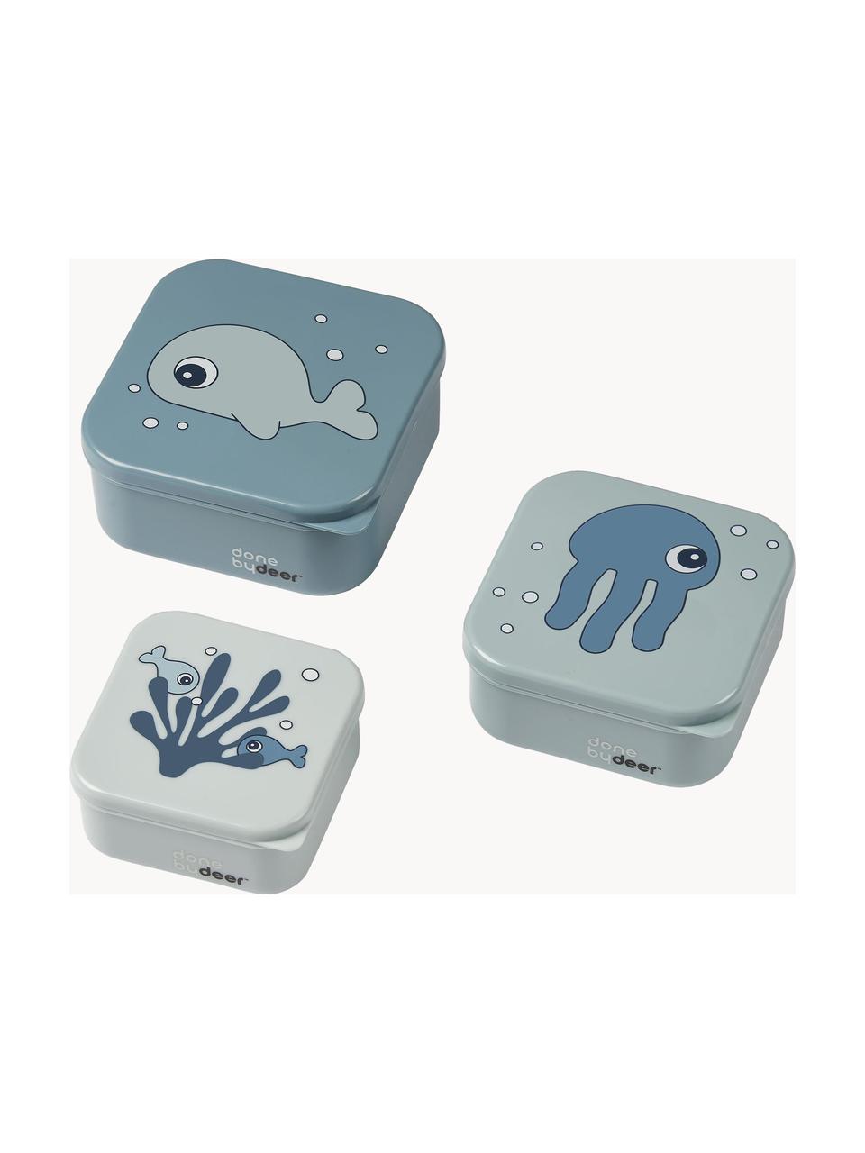 Lunchboxset voor kinderen Sea Friends, 3-delig, Kunststof, Blauwtinten, Set met verschillende formaten