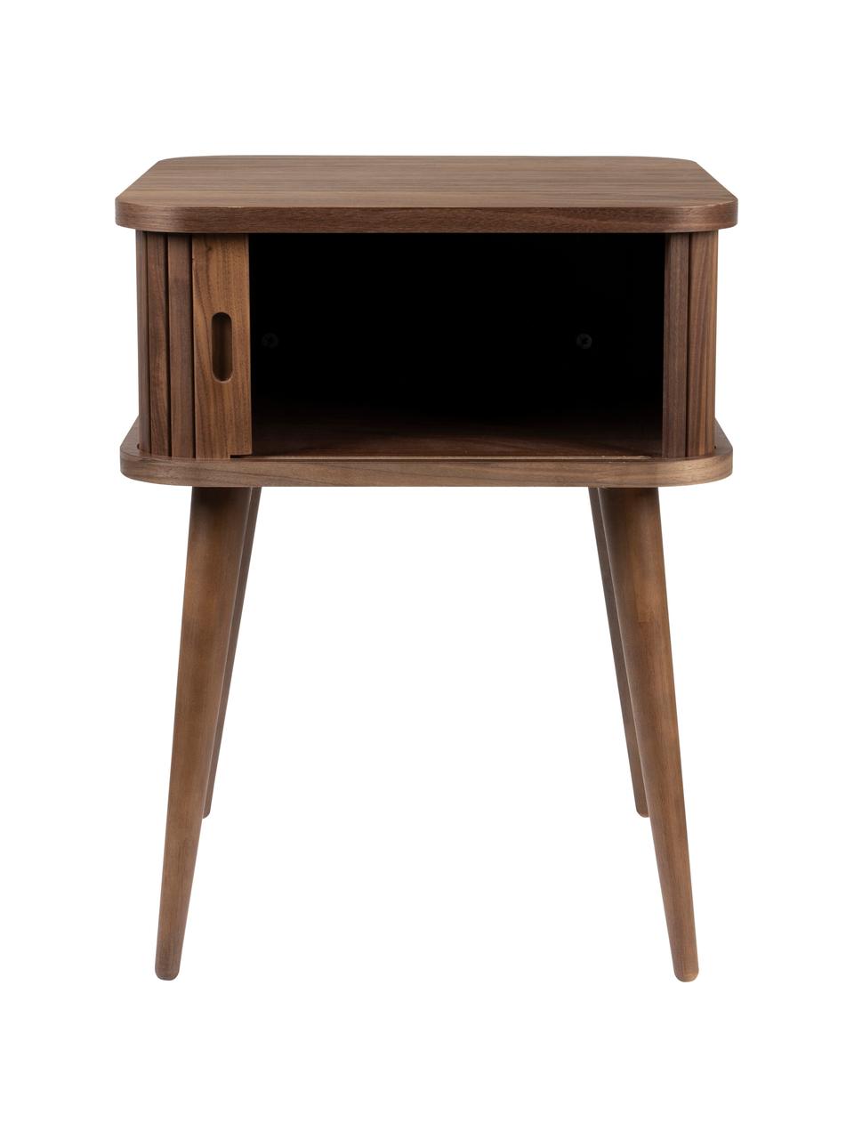 Comodino in legno con anta scorrevole e frontale scanalato Barbier, Legno di quercia scuro, Larg. 45 x Alt. 59 cm