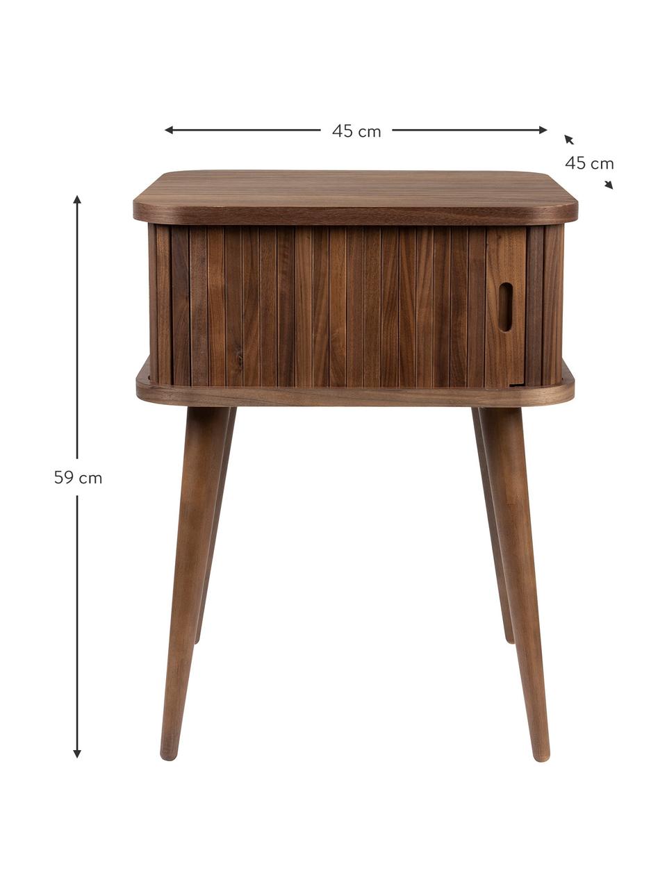 Drevený nočný stolík s drážkovanou prednou časťou Barbier, Tmavé dubové drevo, Š 45 x V 59 cm