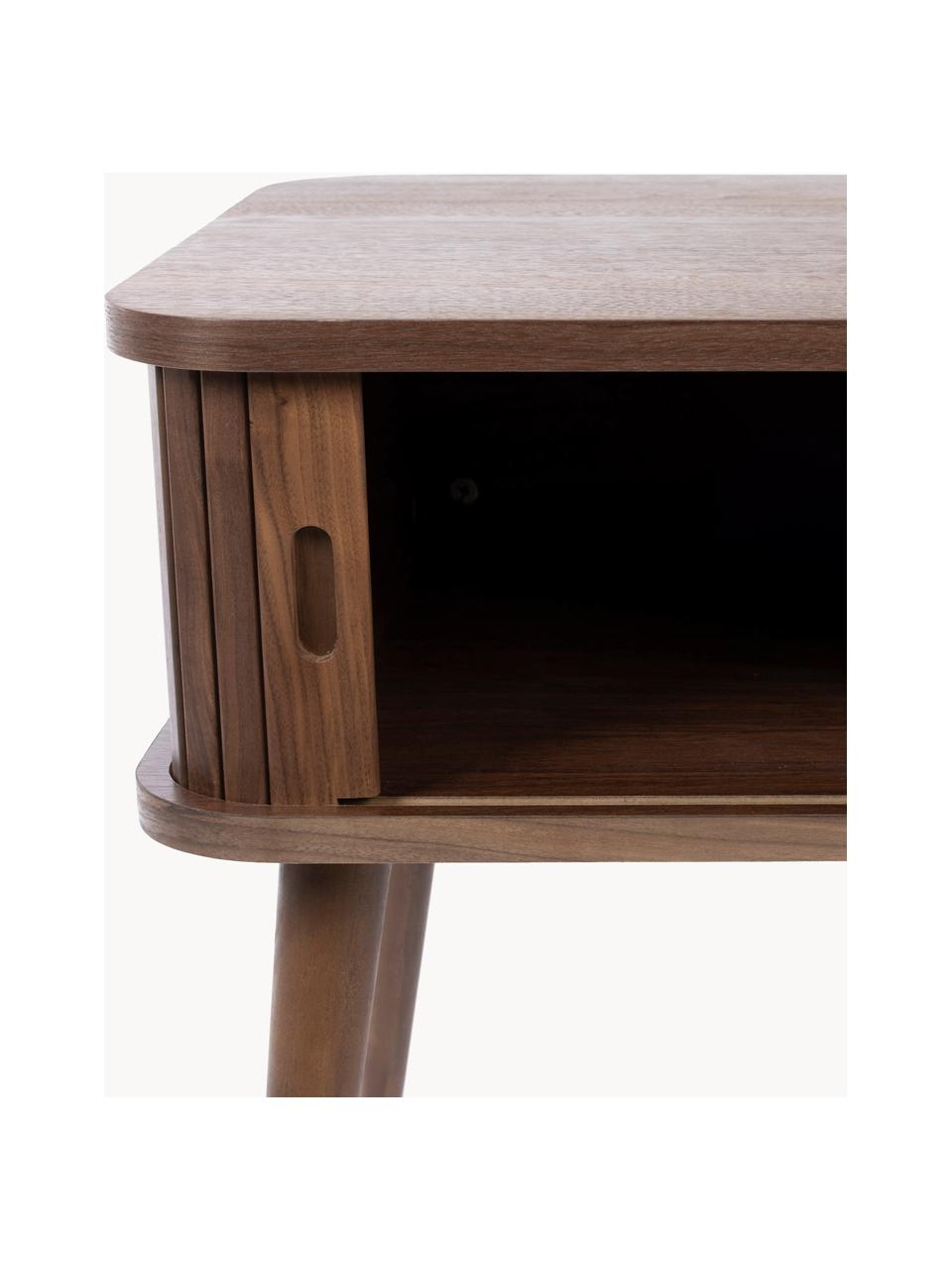 Holz-Nachttisch Barbier mit Rolltür und geriffelter Front, Tischplatte: Mitteldichte Holzfaserpla, Walnussholz, B 45 x H 59 cm