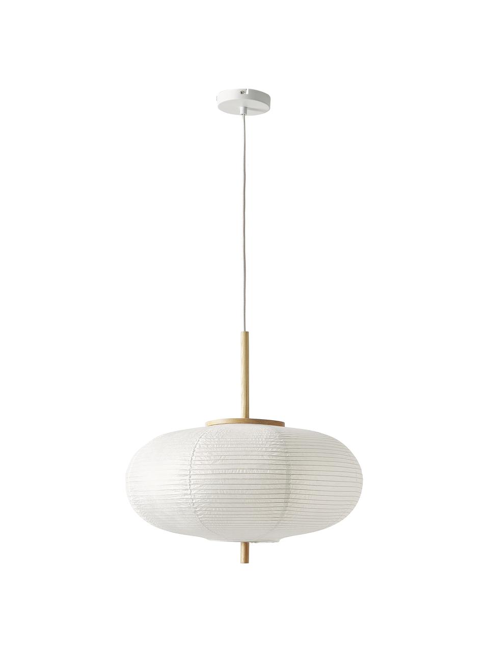 Suspension design en papier de riz Misaki, Blanc, bois clair, Ø 52 x haut. 150 cm