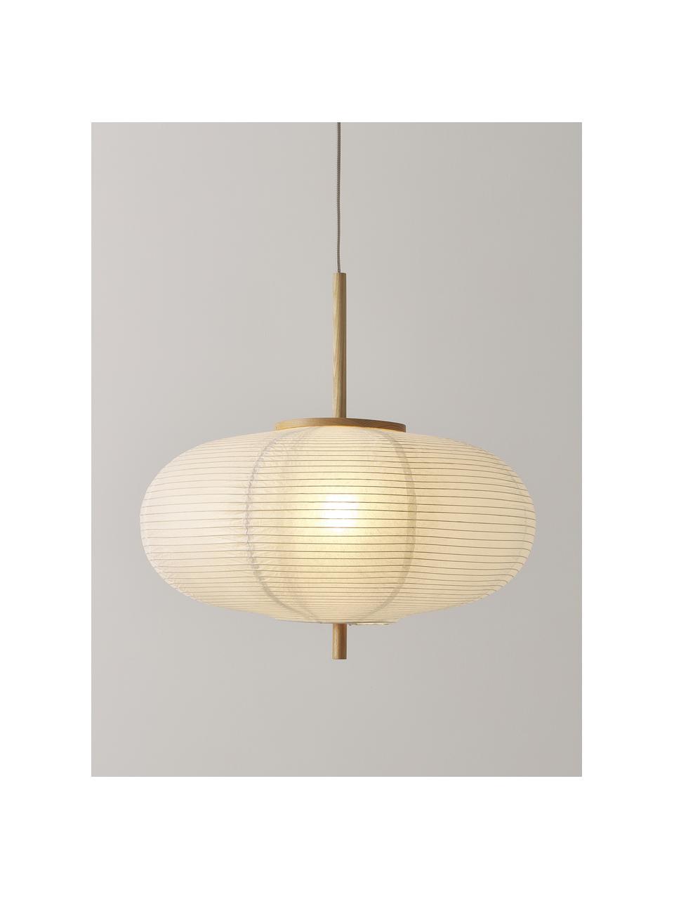 Suspension design en papier de riz Misaki, Blanc, bois clair, Ø 52 x haut. 150 cm