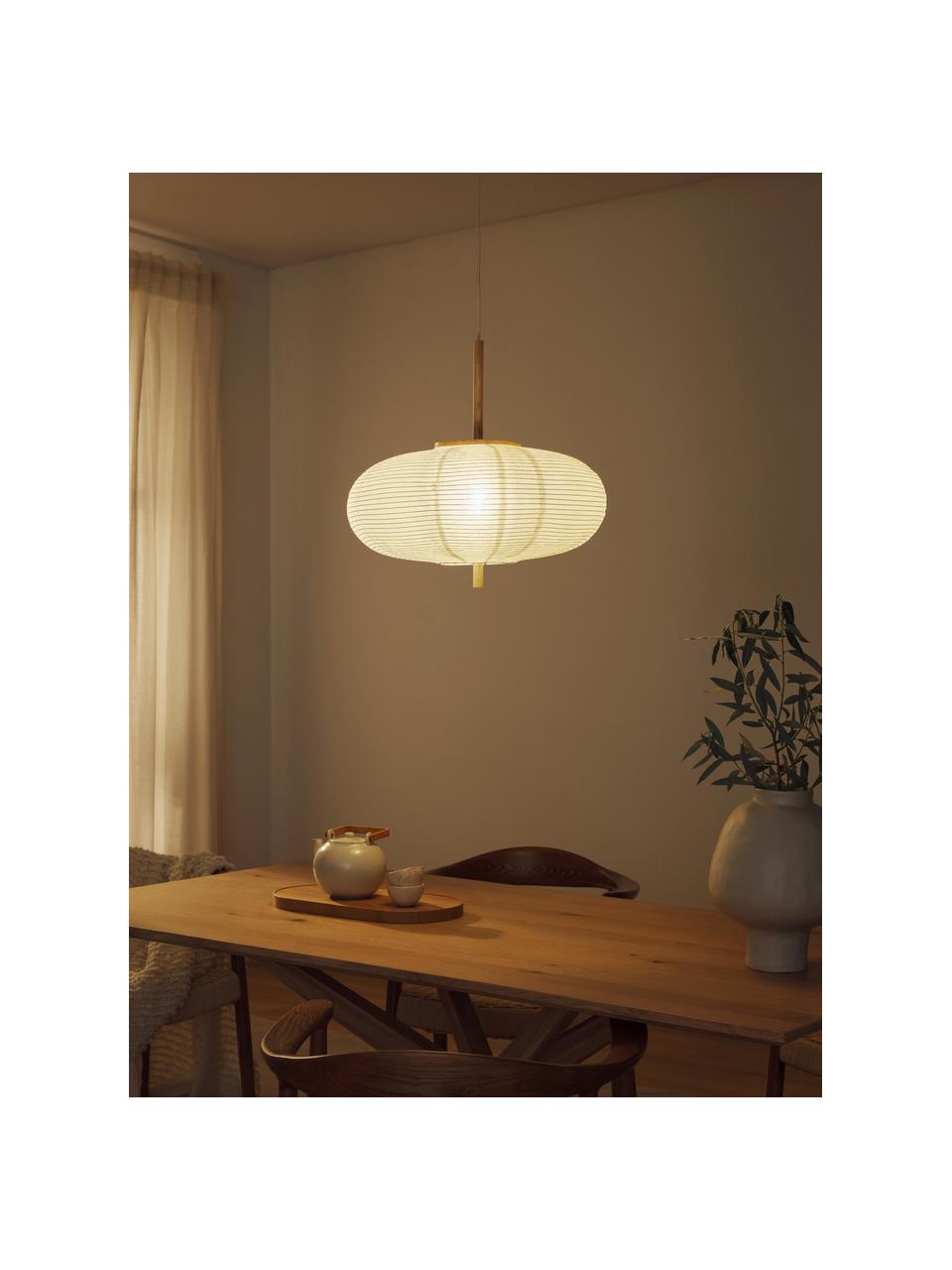 Dizajnová závesná lampa z ryžového papiera Misaki, Biela, svetlé drevo, Ø 52 x V 24
