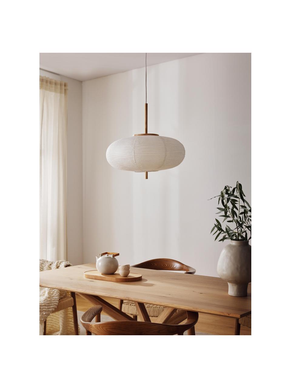 Plafondlamp Silvan, Lamp: vermessingd metaal, Wit, helder hout, Ø 52 x H 24 cm