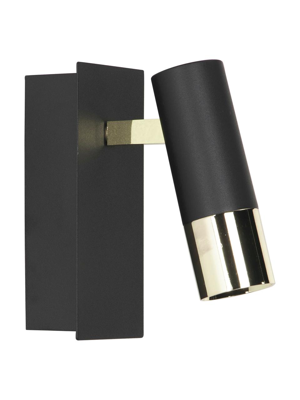 Verstelbare LED wandspot Bobby in zwart-goudkleur, Lampenkap: gepoedercoat metaal, gega, Zwart, goudkleurig, B 7 x H 15 cm