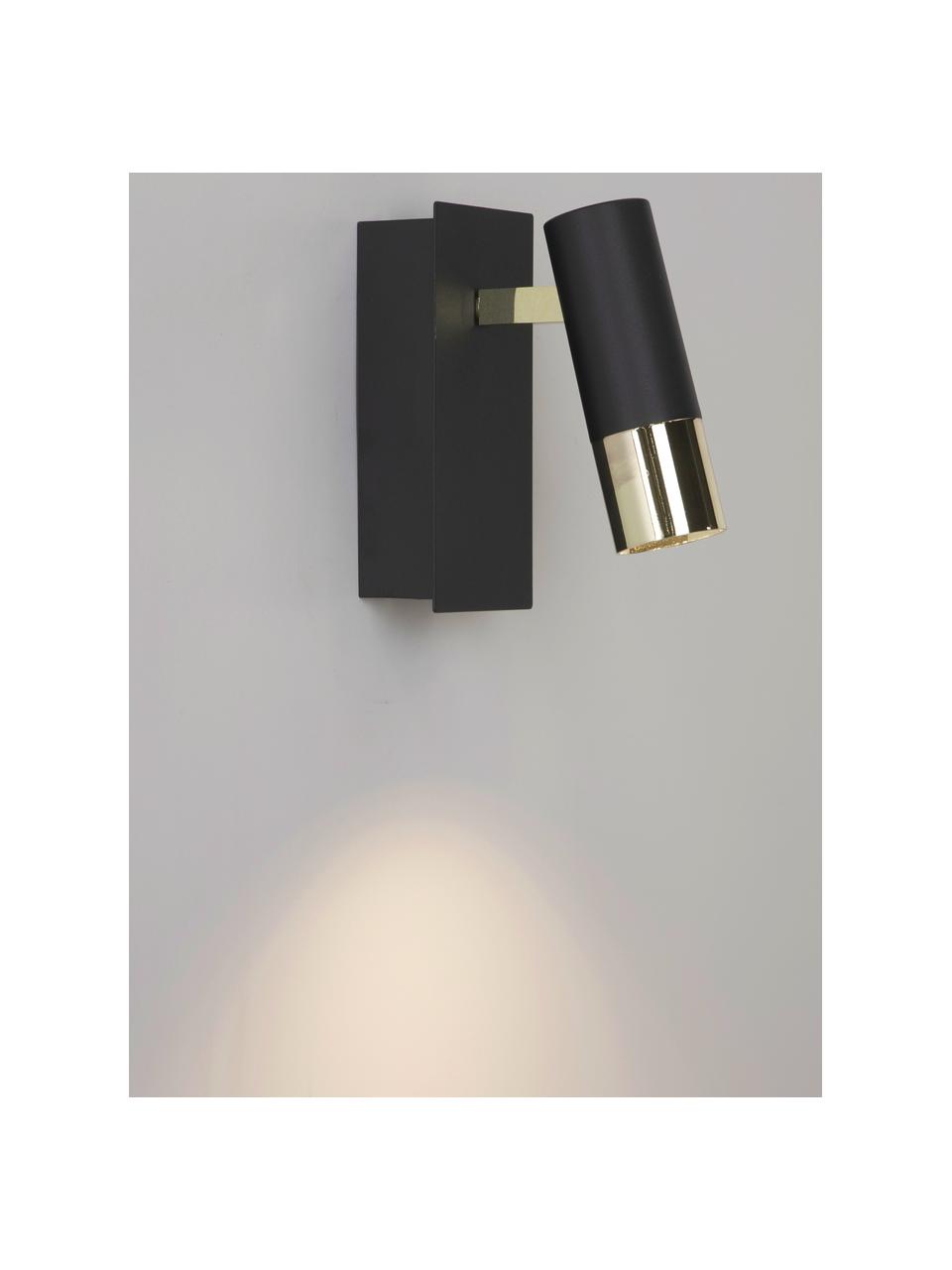 Verstellbarer LED-Wandstrahler Bobby in Schwarz-Gold, Lampenschirm: Metall, pulverbeschichtet, Schwarz, Goldfarben, B 7 x H 15 cm